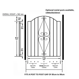 STIRA Scroll Low Bow Top Metal Garden Gate 880mm GAP x 942mm High HESB