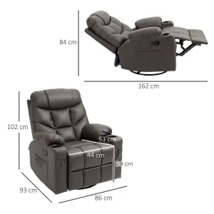 HOMCOM Manual Recliner Chair with Footrest, Cup Holder, Swivel Base, Brown