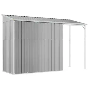 Broghin Garden Shed with Extended Roof Outdoor Tool Shed Storage Shed Steel Light Grey