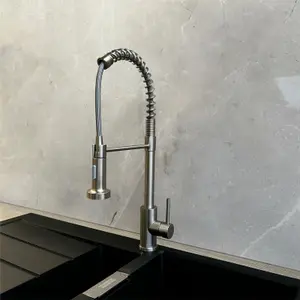 Liquida CT593BS Brushed Steel Spring Kitchen Mixer Tap With Pull Out Spray Head