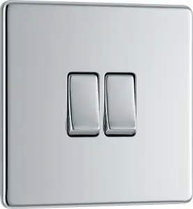 BG FPC42 Nexus Screwless FlatPlate Double Light Switch Polished Chrome 2 Way 10A