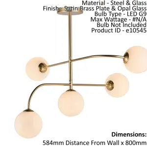 Semi Flush Ceiling Light Satin Brass Plate & Opal Glass 5 x 3W LED G9