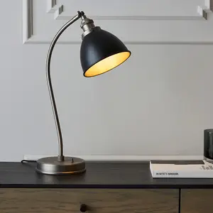 Luminosa Franklin Task Table Lamp, Aged Pewter Plate, Matt Black Paint