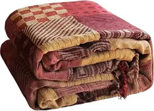 VANJOROY Bohemian Large Patchwork Sofa Bed Throw Blanket With Tassels For 2 3 Seater, 100% Chenille Soft Multi-Function Throw For Couch, Bedspreads,