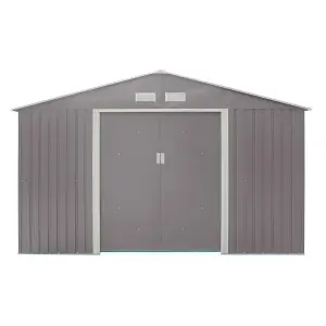 10 x 8 Double Door Metal Apex Shed (Light Grey)