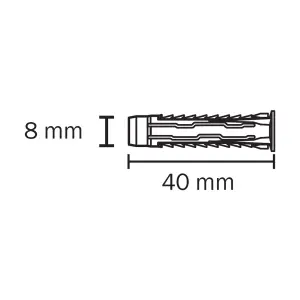 Diall Universal Grey Nylon Wall plug (Dia)8mm (L)40mm, Pack of 150