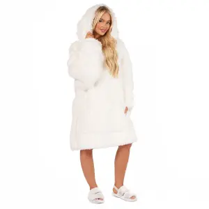 Sienna Fluffy Long Fibre Sherpa Hooded Blanket Plush Fleece Soft Throw, White