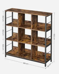 VASAGLE 3-Tier Ladder Shelf, Industrial Bookcase for Office, Living Room, Bedroom, Display Storage Rack, Rustic Brown and Black