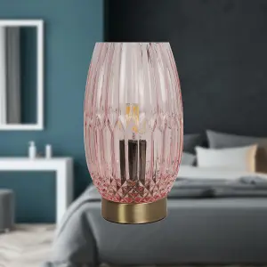 First Choice Lighting Facet Antique Brass with Pink Faceted Glass Table Lamp