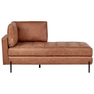 Left Hand Faux Leather Chaise Lounge Golden Brown REBAIS