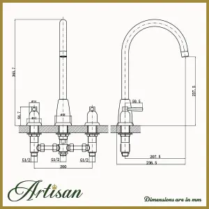 Artisan Kensington 3 Hole Traditional Kitchen Mixer Tap - Polished Brass