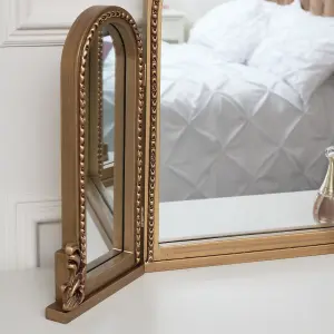 Melody Maison Gold Ornate Arched Triple Dressing Table Mirror 80cm x 56cm