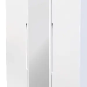 Milan Ready assembled Modern White Tall Triple Wardrobe With 1 mirror door (H)1970mm (W)1110mm (D)530mm