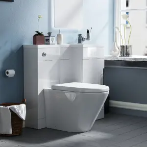 Nes Home Raven Right Hand 900mm Vanity Basin Unit, WC Unit & Ellis Back to Wall Toilet White