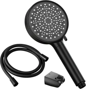 EMKE Shower Head and Hose Set 1.5M Stainless Steel Hose and High Pressure Shower Head 6 Spray Modes, Matte Black