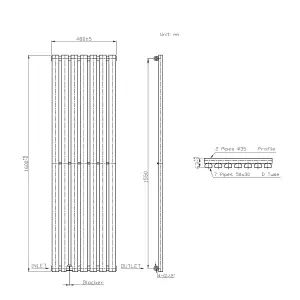 Right Radiators 1600x480 mm Vertical Single D Shape Flat Panel Designer Radiator Anthracite