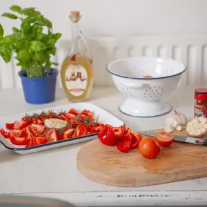 White Rectangle Enamel Baking Tray Set - Blue