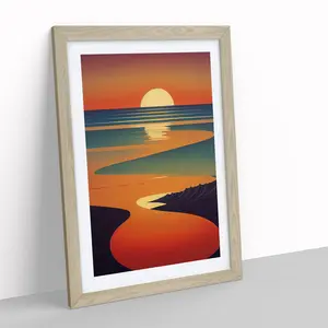 Dashing Sunset Abstract - Single Picture Frame Print Oak / 64cm H x 46cm W x 2cm D