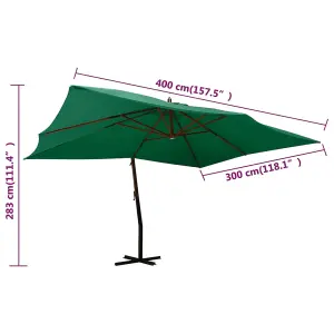 Berkfield Cantilever Umbrella with Wooden Pole 400x300 cm Green