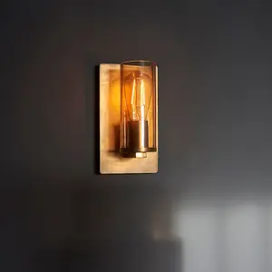 Antique Brass Patina Wall Lamp Light & Champagne Glass Shade - 10W E27 LED