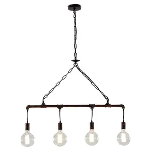 Luminosa AMARCORD Industrial 4 Light Straight Bar Pendant Ceiling Light Rust 86x25.2cm