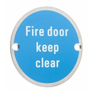 AFIT Fire Door Keep Clear Circular Disc Fire Door Sign - 76mm x 1.5mm - Screw Fixed