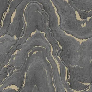 Muriva Woodgrain Marble Charcoal & Gold Metallic Luxury Wallpaper 199503