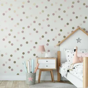 Superfresco Easy Pink & white Gold effect Dotty Smooth Wallpaper