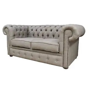 Chesterfield 2 Seater Sofa Settee Charles Linen Nutmeg Grey Fabric In Classic Style