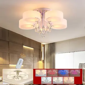 5 Head Modern Round Acrylic LED Ceiling Light Color Changing Chandelier with Crystal Accent