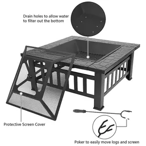 3 in 1 Large Square Firepit For Outdoor Garden BBQ Patio and Ice Bucket