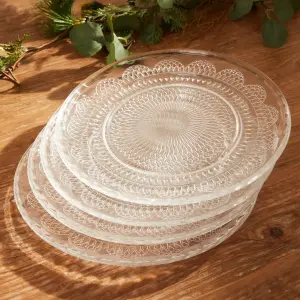 Set of 4 Large Parisian Glass Christmas Tableware Dinner Plates Serving Dish Gift Idea