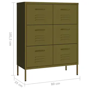 Berkfield Drawer Cabinet Olive Green 80x35x101.5 cm Steel