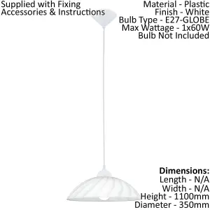 Pendant Ceiling Light Colour White Shade White Satin Glass Bulb E27 1x60W