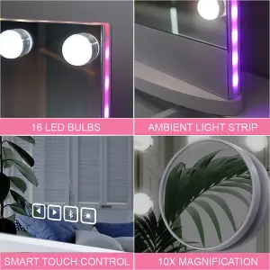 16 Dimmable LED Wireless Speaker Hollywood Vanity Mirror with LED Ambient Light Strip 80x58cm MT008058PRO