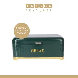 KitchenCraft Steel Bread Bin Green Kitchen Food Storage with Lid Retro