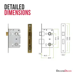 DecorAndDecor - Door Handle Set - Antique Brass Bathroom Door Handle With Lock - Brass Internal Door Lever Handles - Solace Range