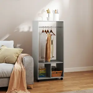 HOMCOM Open Wardrobe Clothes Rail Bedroom Clothes Storage Rod Shelves Grey