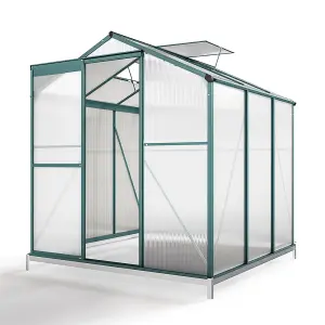 Polycarbonate Greenhouse Walk In Aluminium Frame Garden Green House with Base Foundation,Green,6 x 6 ft