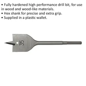 High Performance 35 x 152mm Hardened Wood Drill Bit with Hex Shank for Precision Woodworking