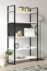 Meta Bookcase Free Standing Storage Shelf with Metal Frame, 86 x 35 x 165 cm 5 Display Shelves, Bookshelf, Open Cabinet, White