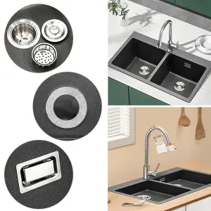 Quartz Undermount Kitchen Sink Double Bowl Grey 835x490mm