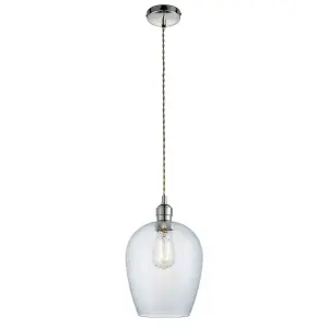 Luminosa Livorno Dome Pendant Ceiling Light Bright Nickel Plate, Clear Hammered Glass