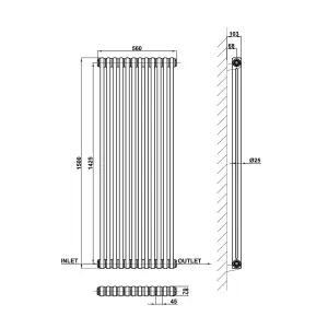 Vertical White Double Column Radiator (H) 1500mm x (W) 560mm, 6245 BTU.