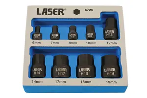 Laser Tools 6726 9pc Low Profile Hex Socket Bit Set 1/4" & 3/8" Drive