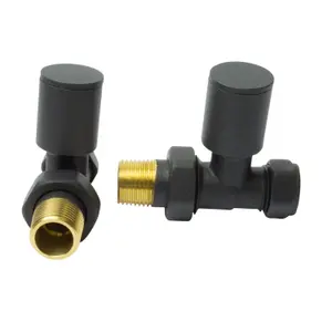 Pair Of Round Grey Straight Radiator Valves