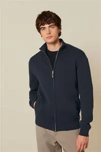 Mens Next Navy Blue Regular Fit 100% Cotton Premium Zip-Through Jumper - Navy Blue