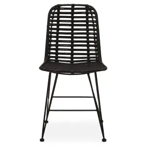 Versatile Black Natural Rattan Dining Chair, Comfortable Modern Dining Chair, Stylish Small Modern Chair