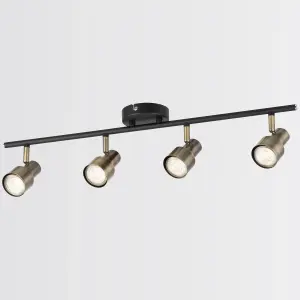 Noah 4 Bar Black and Antique Brass Spotlight