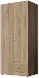 BASE Timeless Hinged 2 Door Wardrobe in Oak Sonoma - Classic Design with Ample Storage - W81cm x H176cm x D51cm